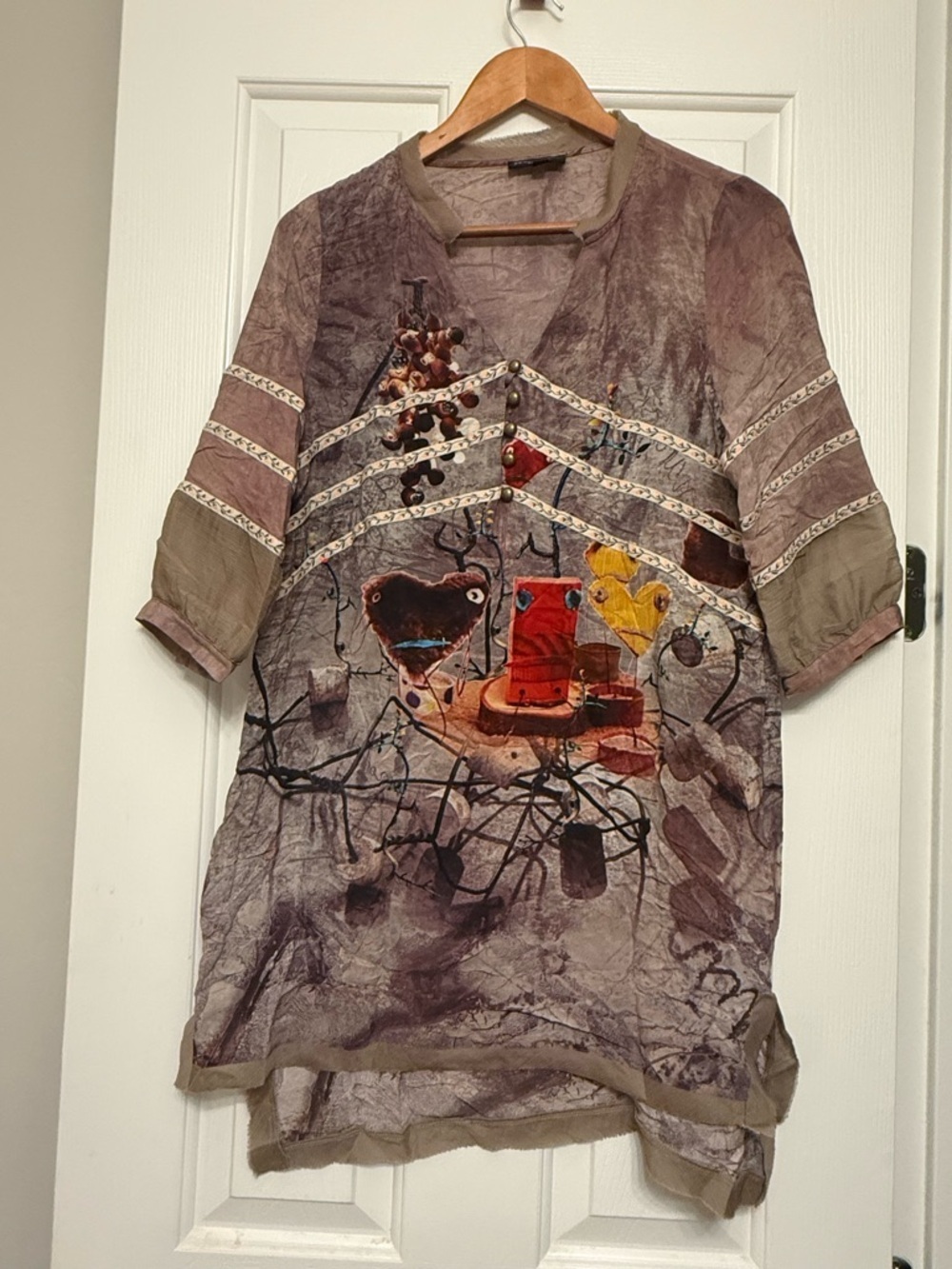 Stunning REBECCA By Lily 100% Silk Dress 
XL Abstract Printed in Mauve and Olive